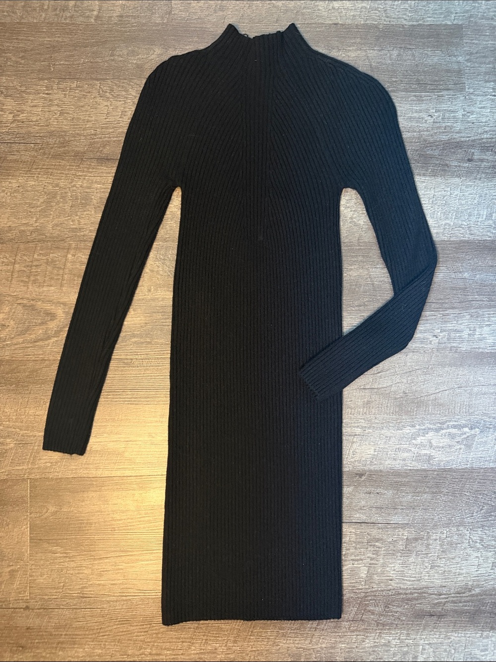 Forever 21 Black Ribbed Mock Neck Long Sleeve Dress
